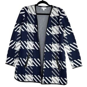 Charter Club Coatigan Womens Small Plaid‎ Knit Mid-Length Open Jacket Pockets